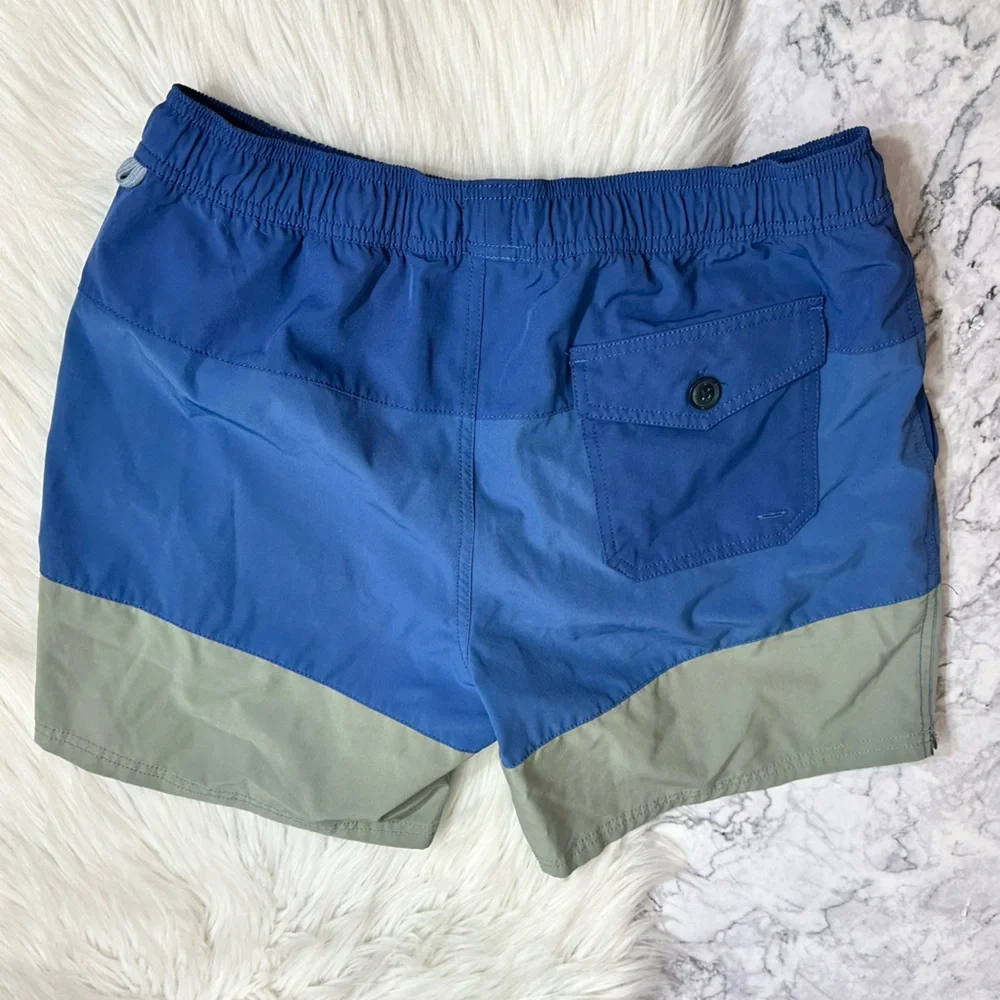 J.Crew Flex Color Block Striped Lined Shorts Trunks in blue and green medium